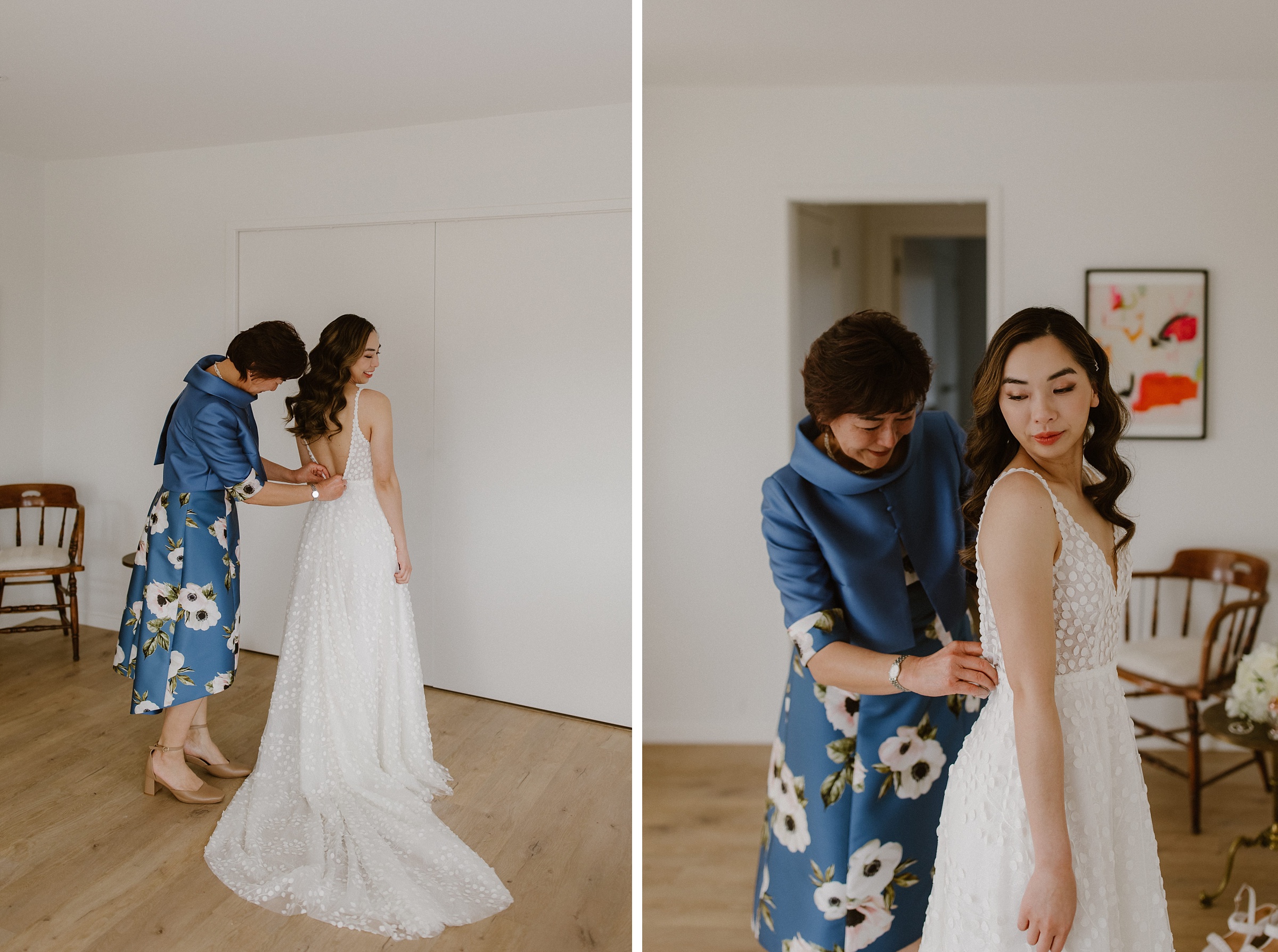 Bride getting dressed