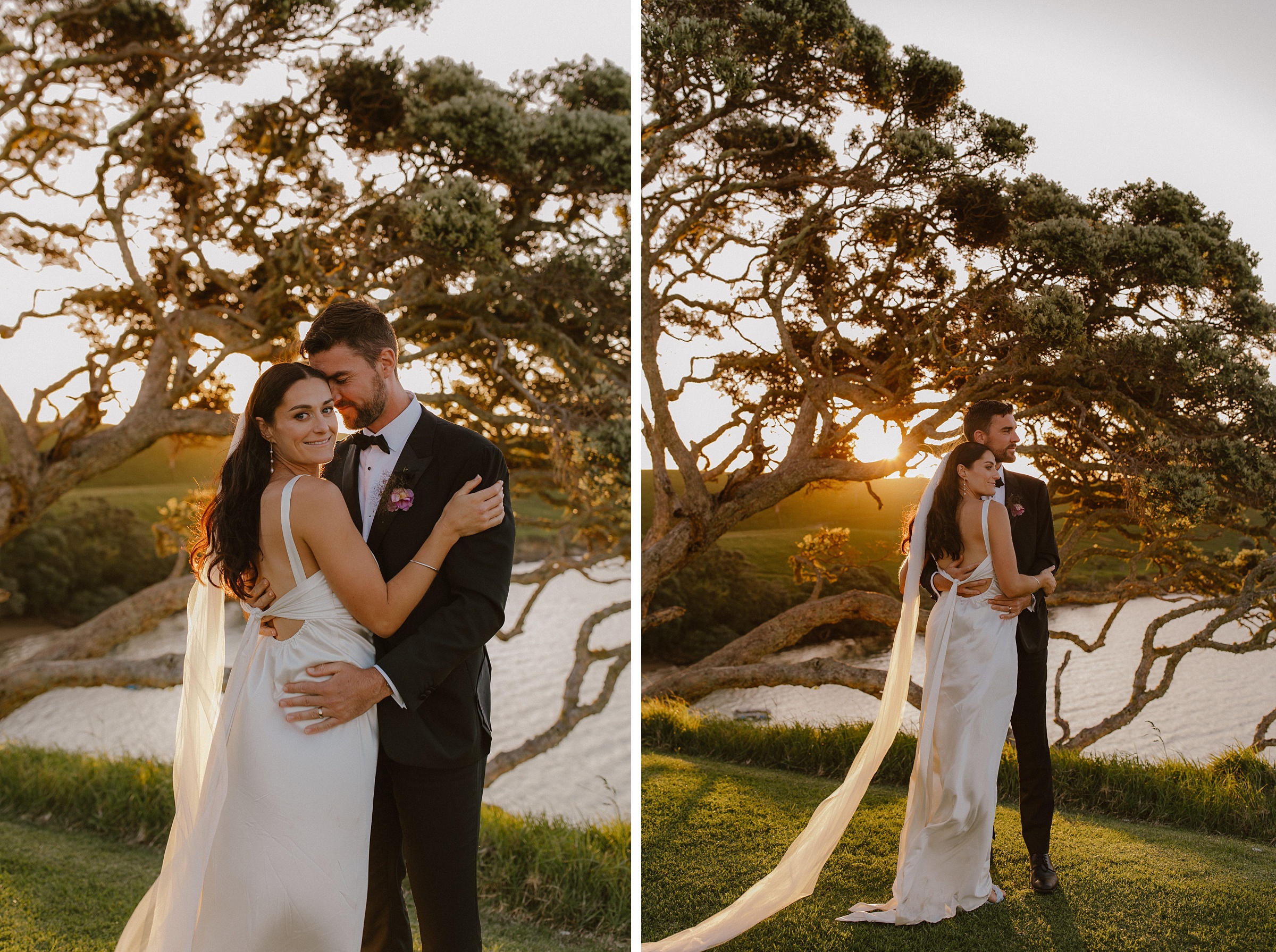 sunset bride and groom